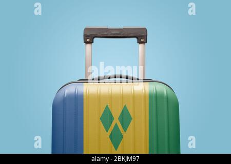 Koffer mit St. Vincent und den Grenadinen Flagge Design Reise Caribbean America Konzept. Stockfoto