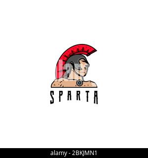 Sparta Kopf und Helm Logo Design Vektor Illustration Stock Vektor