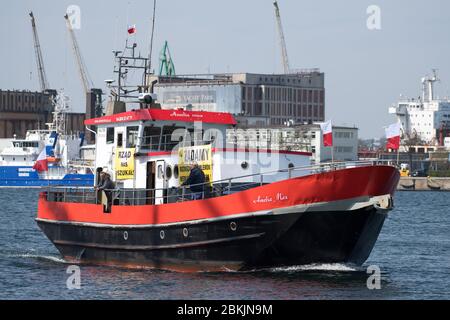 Sportfischereiboote protestieren in Gdynia, Polen. 30. April 2020 © Wojciech Strozyk / Alamy Stock Photo Stockfoto