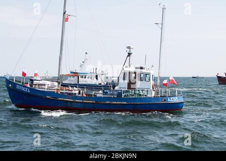 Sportfischereiboote protestieren in Gdynia, Polen. 30. April 2020 © Wojciech Strozyk / Alamy Stock Photo Stockfoto