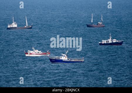 Sportfischereiboote protestieren in Gdynia, Polen. 30. April 2020 © Wojciech Strozyk / Alamy Stock Photo Stockfoto