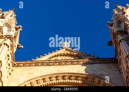 Wasserspeier und Detail der Fassade der Kathedrale von Palma, Palma de Mallorca, Balearen, Spanien Stockfoto