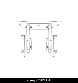 Line Art Japanese Gate, traditionelles Gebäude, historisches Wahrzeichen Stock Vektor