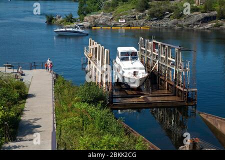 Nordamerika;Kanada;Ontario;'Ontario Marine Railroad'; an Lock 44, nahe Gravenhurst, und Big Chute am Trent-Severn Waterway;Onatro;Kanada Stockfoto