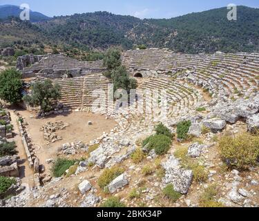 Amphitheater an den antiken Ruinen von Kaunos, Dalyan, Mugla Provinz, Republik Türkei Stockfoto