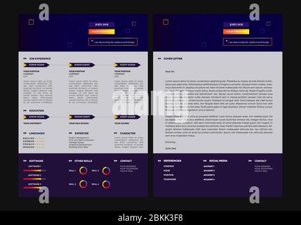 Infografik, Minimalismus, farbenfroher Lebenslauf und Anschreiben. Vorlage mit Diagrammen für kreative Bewerber: Art Directors, Grafikdesigner Stock Vektor