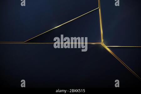 Abstraktes polygonales Muster Luxus dunkelblau mit Gold Hintergrund. Vektorgrafik Stock Vektor