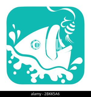 Angeln Logo, Fisch und Haken Logo-Vorlage, Flat Logo Style. Auf einem weißen Hintergrund Stock Vektor