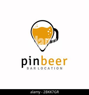 Bierkrug mit Pin Map modernes Logo-Design Stock Vektor