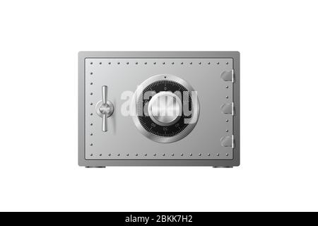 Stahlsafe mit Kombischloss isoliert auf weißem Hintergrund. Gepanzerte Box. Zuverlässiger Datenschutz. Schutz personenbezogener Daten. Vektor Abb. Stock Vektor