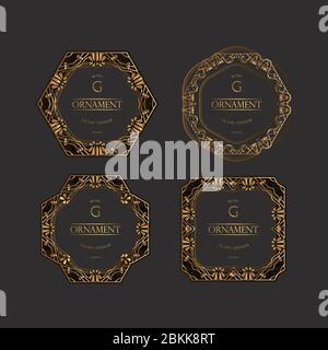 Set Aus Golden Frame Luxus. Rahmen Luxus mit goldenen Farben, Ornament Konzept, luxuriöse Abzeichen, Gold Label, Retro-Konzept. Trendy Vintage Royal Orname Stock Vektor