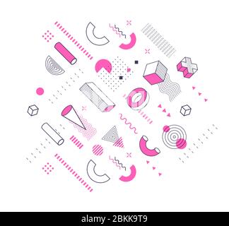 Geometrisches Pink und lineart Formen trendige grafische Elemente für memphis Design, Poster und Banner dekorieren, Mode und abstraktes Muster, moderner Druck Stock Vektor