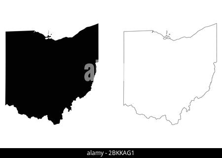 Ohio OH State Maps. Schwarze Silhouette und Umriss isoliert auf weißem Hintergrund. EPS-Vektor Stock Vektor