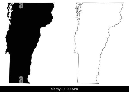 Vermont VT State Maps. Schwarze Silhouette und Umriss isoliert auf weißem Hintergrund. EPS-Vektor Stock Vektor