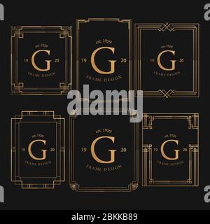 Set Aus Golden Frame Luxus. Rahmen Luxus mit goldenen Farben, Ornament Konzept, luxuriöse Abzeichen, Gold Label, Retro-Konzept. Trendy Vintage Royal Orname Stock Vektor