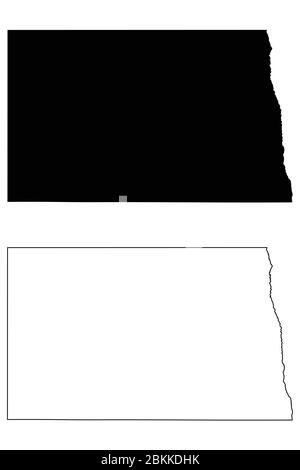 North Dakota ND State Maps. Schwarze Silhouette und Umriss isoliert auf weißem Hintergrund. EPS-Vektor Stock Vektor