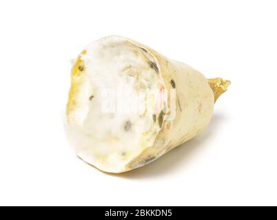 Schimmeliges Stück Zucchini isoliert auf dem weißen Hintergrund Stockfoto