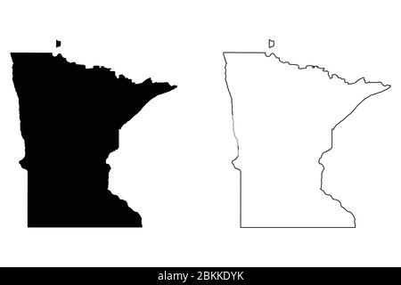 Minnesota MN State Maps. Schwarze Silhouette und Umriss isoliert auf weißem Hintergrund. EPS-Vektor Stock Vektor