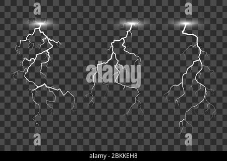 Set von Blitzen isoliert auf transparentem Hintergrund, Vektor-Illustration Stock Vektor