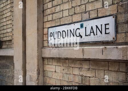 Schild „Pudding Lane“, St Albans Stockfoto