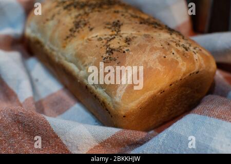 Nahaufnahme der Gluten-Stränge in einer Charge aufsteigenden Teigs Stockfoto