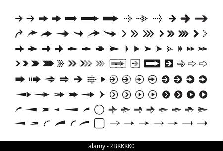 Pfeile, die mit schwarzen und weißen Vektorsymbolen versehen sind Stock Vektor