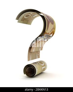 Kanadischer Dollar und Fragezeichen (isoliert durch Clipping Path) Stockfoto