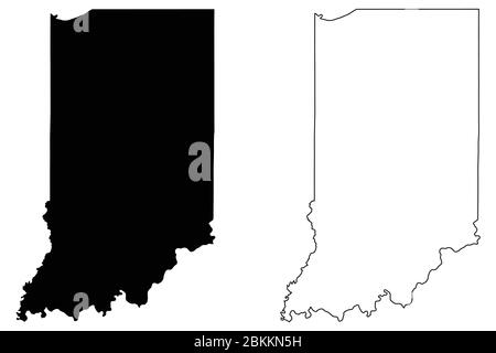 Indiana IN State Maps. Schwarze Silhouette und Umriss isoliert auf weißem Hintergrund. EPS-Vektor Stock Vektor