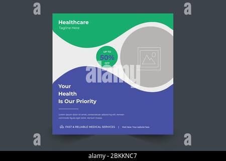 Medizinische Social Media Post Template, Editierbare Social Media Banner Template Für Das Gesundheitswesen Stock Vektor