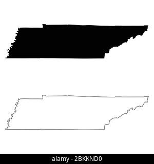 Tennessee TN State Maps. Schwarze Silhouette und Umriss isoliert auf weißem Hintergrund. EPS-Vektor Stock Vektor