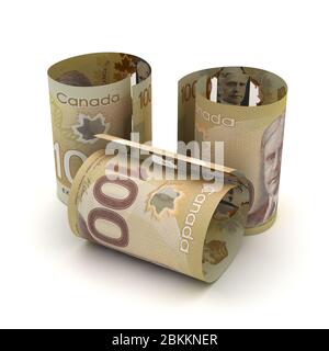Kanadischer Dollar in Rollen (isoliert durch Clipping Path) Stockfoto