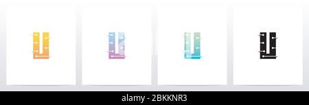 Horizontale Linien mit Punkten auf dem Logo „Letter“ Design U Stock Vektor