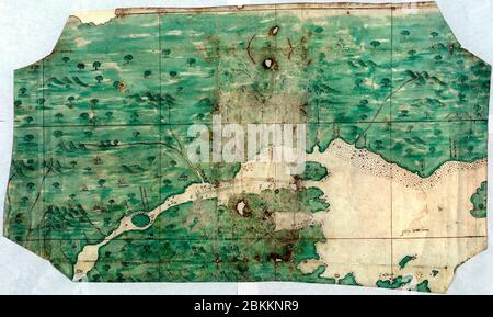 Karte der Region des Sankt-Lorenz-Flusses (im heutigen Kanada), die im 16. Jahrhundert in Spanien angefertigt wurde und heute in der Real Academia de la Historia aufbewahrt wird. Ca. 1541 Stockfoto