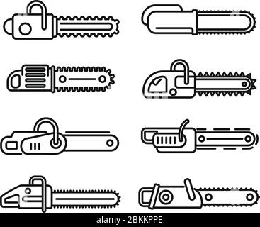 Moderne Kettensäge Symbole gesetzt. Umriss Satz von modernen Kettensäge Vektor-Symbole für Web-Design isoliert auf weißem Hintergrund Stock Vektor