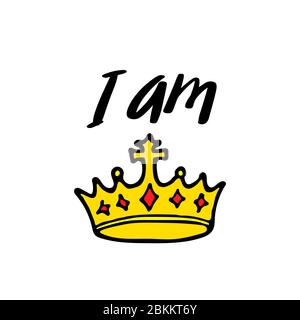 Ich bin Königin Schriftzug mit Krone in schlichtem Doodle-Stil. Girly Print Design für T-Shirt Prints, Handyhüllen, Tassen oder Poster. Trendige Inschrift, handgeschriebener Slogan. Vektorgrafik Stock Vektor