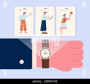 Cartoon Geschäft männliche Hand in Uhr Vektor flache Illustration. Tagesplanung und Terminplanung Stock Vektor