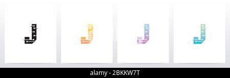 Horizontale Linien mit Punkten auf dem Logo des Buchstabs J Stock Vektor