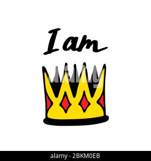 Ich bin Königin Schriftzug mit Krone in schlichtem Doodle-Stil. Girly Print Design für T-Shirt Prints, Handyhüllen, Tassen oder Poster. Trendige Inschrift, handgeschriebener Slogan. Vektorgrafik Stock Vektor