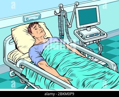 Medizinische Beatmungsmaschine. Schwere Patienten in der Intensivstation. Die Epidemie des Coronavirus, Lungenentzündung Stock Vektor