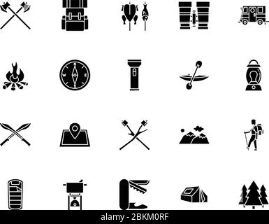 Camping Icon Collection Solid Style Pixel Perfect Icon Stock Vektor