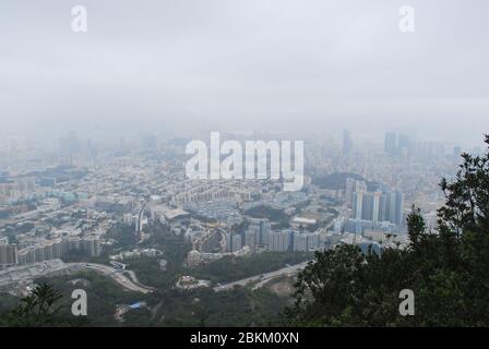 Urban Sprawl Highrise Apartmentblöcke Herrenhäuser Wohnungen High-Density Concrete New Territories Hong Kong Stockfoto