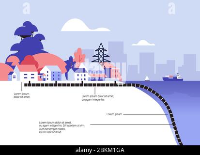 Schematischer Querschnitt Unterwasser Unterwasser Lichtwellenleiter Verbindung Informationen Transfer Technologie urban Landschaft Internet Telekommunikation Infografik horizontal Vektor Illustration Stock Vektor