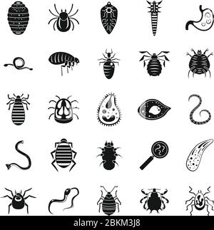 Symbole für Parasitenfehler gesetzt. Einfacher Satz von Parasiten Bug Vektor-Icons für Web-Design auf weißem Hintergrund Stock Vektor