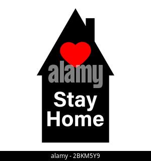 Slogan Call und Hashtag sitzen zu Hause mit einem Bild des Herzens. Vektor flache Illustration mit Gehäuse-Logo. Epidemic Cove 19 mit Calling ist alles Stock Vektor