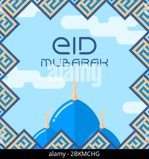 Flache Design Eid-al fitr Karte mit Gruß zum Ramadan, Vektor-Illustration Stock Vektor