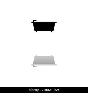 Badewanne. Schwarzes Symbol auf weißem Hintergrund. Einfache Illustration. Flacher Vektor. Spiegelreflexionsschatten. Kann in Logo, Web, Mobile und UI UX verwendet werden Stock Vektor