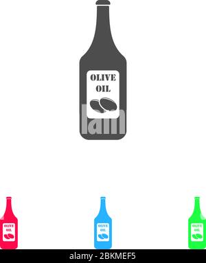 Symbol für die Olivenölflasche flach. Farbpiktogramm auf weißem Hintergrund. Vektor-Illustration Symbol und Bonus-Symbole Stock Vektor