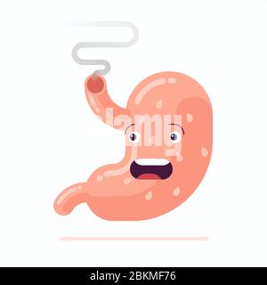 Flacher Vektor Illustration des menschlichen Magen Feuer spucken Cartoon-Charakter wegen Sodbrennen Krankheit Stock Vektor