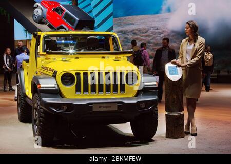 GENF, SCHWEIZ - 6. März 2018: Jeep Wrangler Rubicon Ausstellungsgelände in der 88. Genfer Automobilausstellung in Palexpo Stockfoto