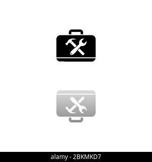 Werkzeugkasten. Schwarzes Symbol auf weißem Hintergrund. Einfache Illustration. Flacher Vektor. Spiegelreflexionsschatten. Kann in Logo, Web, Mobile und UI UX verwendet werden Stock Vektor